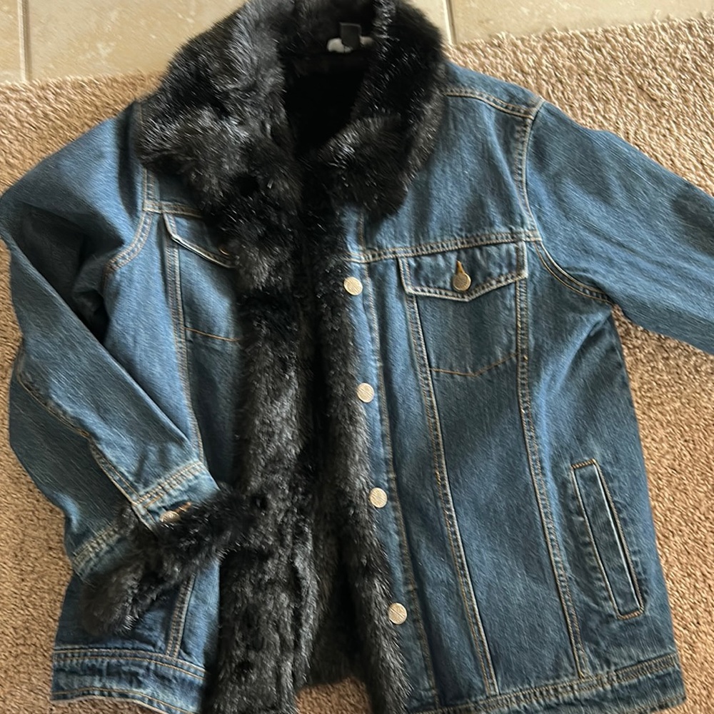 Dennis Basso denim jacket with faux fur lining